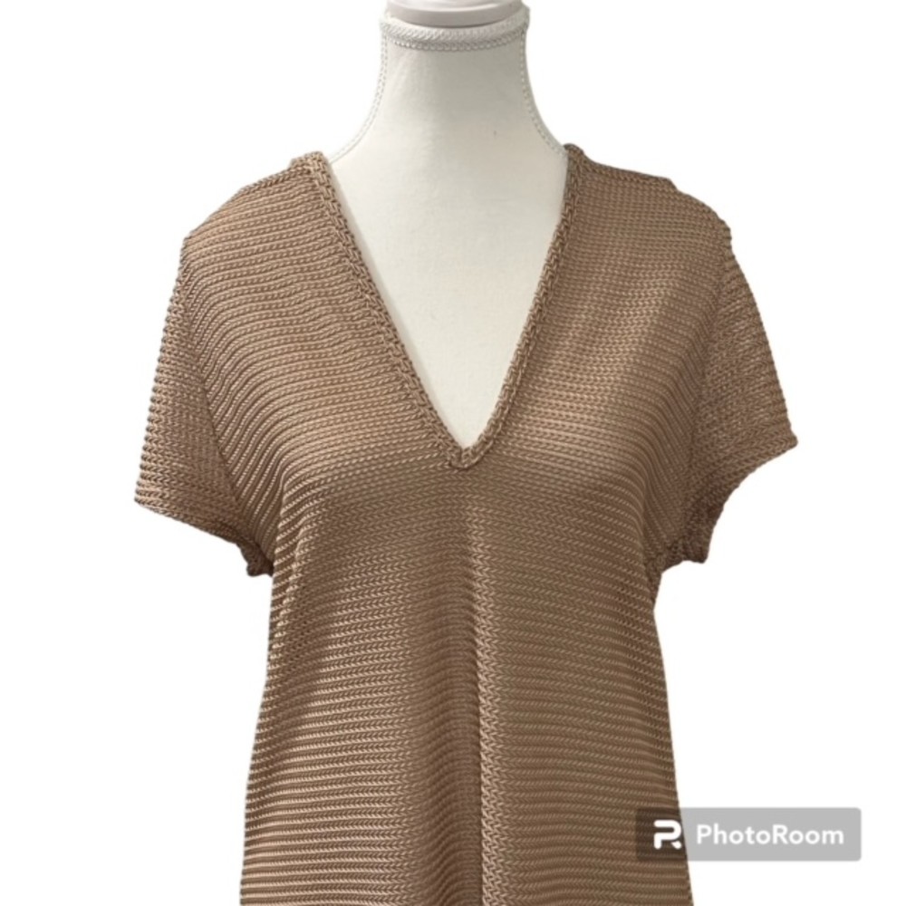 Jordan Taylor Womens Brown Beige Deep V-Neck Hooded Swimsuit Cover Up Size Small